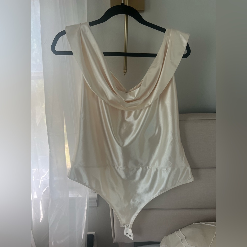 NWT white satin off the shoulder Express bodysuit